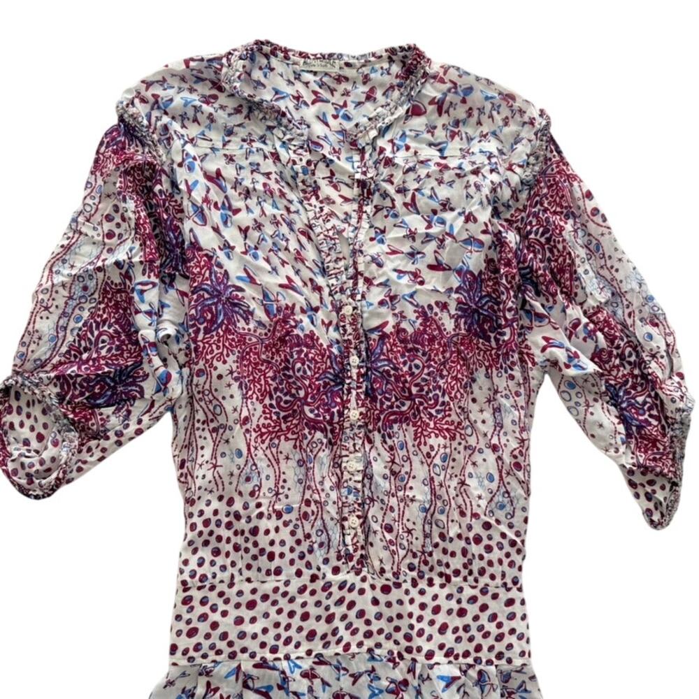 Poupette St. Barth Boho Mini Dress White Blue Red Medium Short Tiered Summer